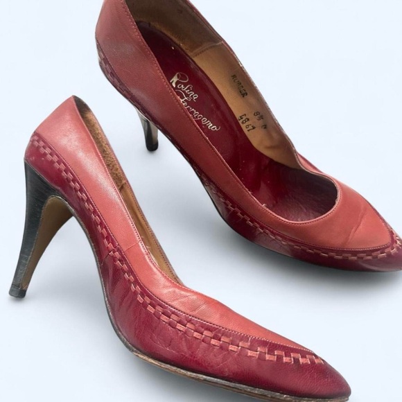 Salvatore Ferragamo Shoes - Vintage Salvatore Ferragamo Schiavone Red Leather Pumps Heels Size 8.5 Narrow